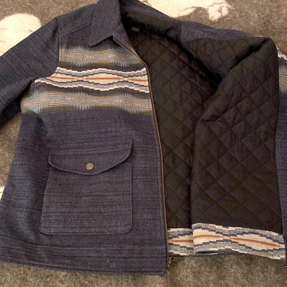 Pendleton Navy and Beige Patterned Bomber Jacket - image 6